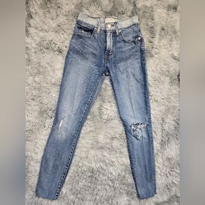 Lucky Brand Medium Blue Distressed Skinny Jeans High Rise Skinny Bridgette 0/25